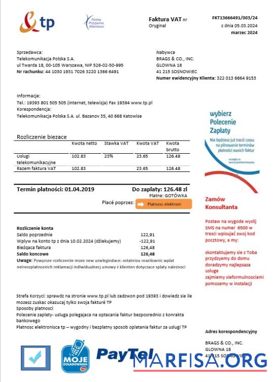 Blank Poland TP business utility bill template in Word and PDF formats